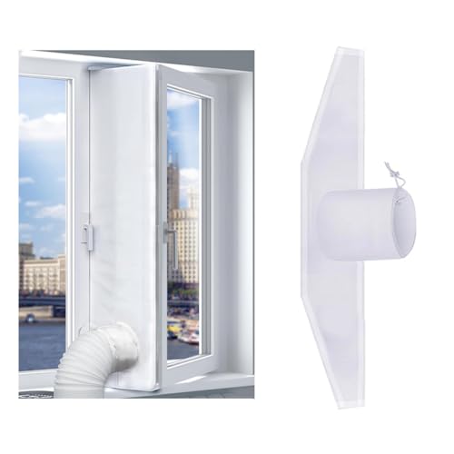 エアコン窓用カバー 防水通気PU素材 三角形3D設計 伸縮調節可能 ポータブルエアコン/除湿機対応 簡単取り付け ホワイト 防塵・防風 結露防止 (3m)